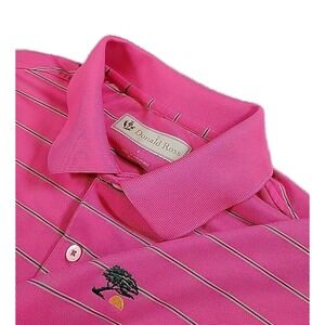 Donald Ross Golf Polo Shirt Mens Large Pink Blue Striped Short‎ Sleeve Club Logo